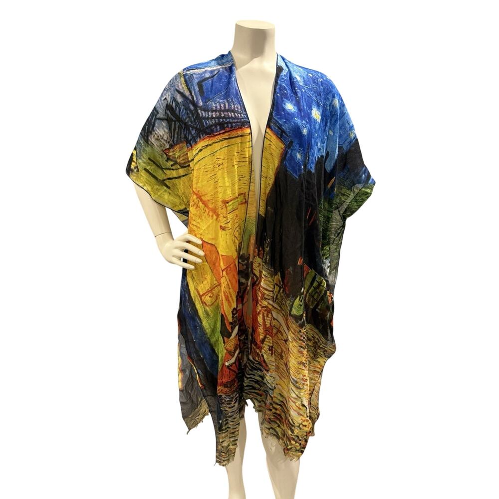 Vincent Van Gogh - Cafe Terrace At Night - Beach Coverup Art Print Kimono - OS